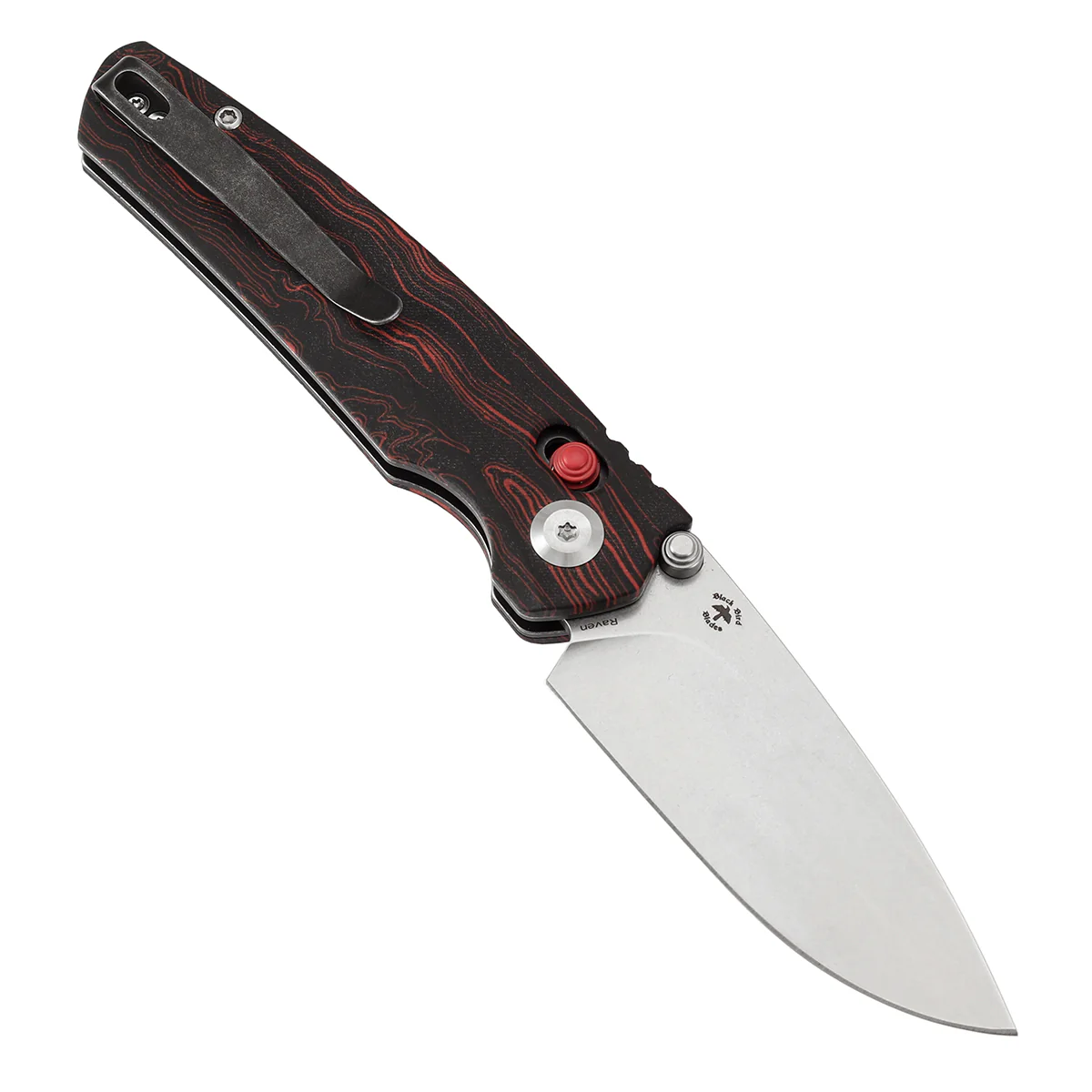 Tenable Raven Cross Bar Lock Folding Knife | 3.14" Stonewashed 14C28N Blade | Red and Black G-mascus Handle | Black Bird Blades Design -T2109V3 - Image 3