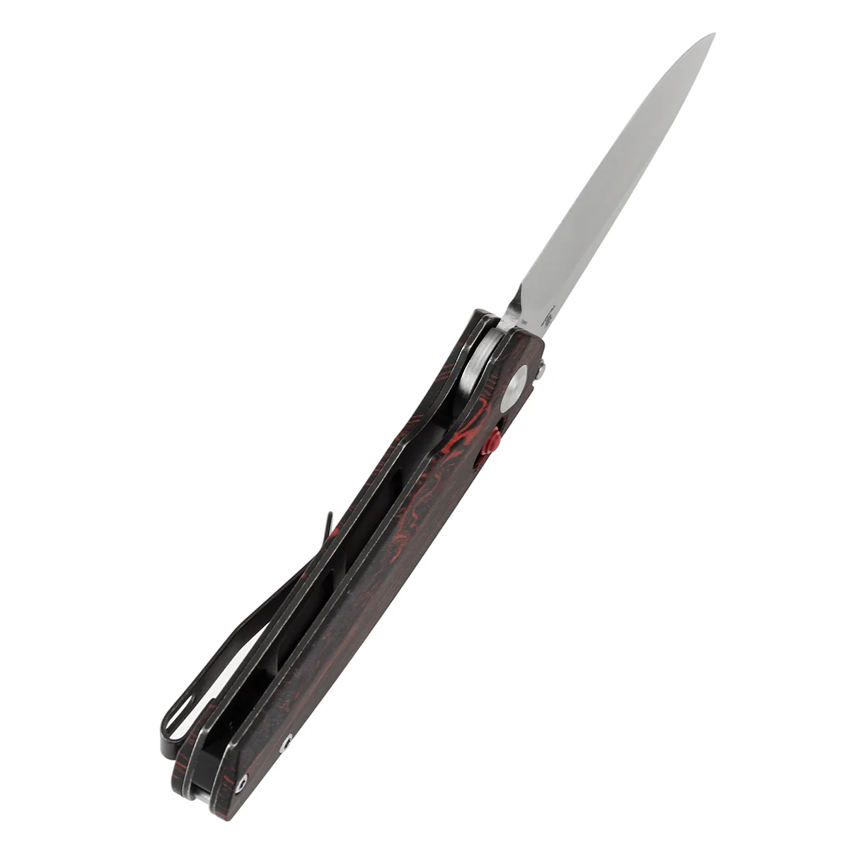 Tenable Raven Cross Bar Lock Folding Knife | 3.14" Stonewashed 14C28N Blade | Red and Black G-mascus Handle | Black Bird Blades Design -T2109V3 - Image 4