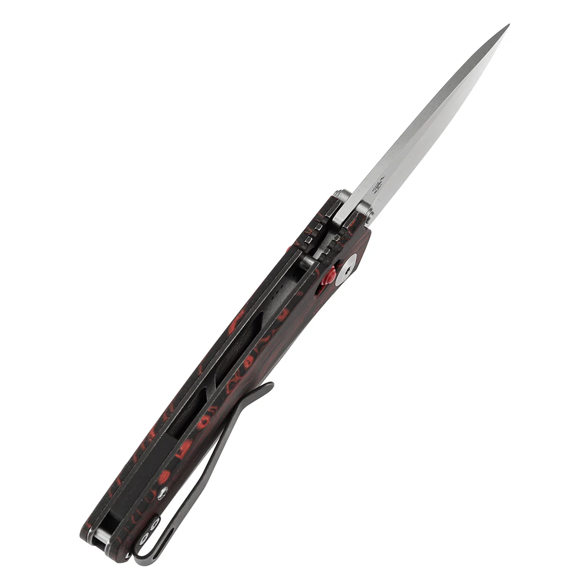Tenable Raven Cross Bar Lock Folding Knife | 3.14" Stonewashed 14C28N Blade | Red and Black G-mascus Handle | Black Bird Blades Design -T2109V3 - Image 5