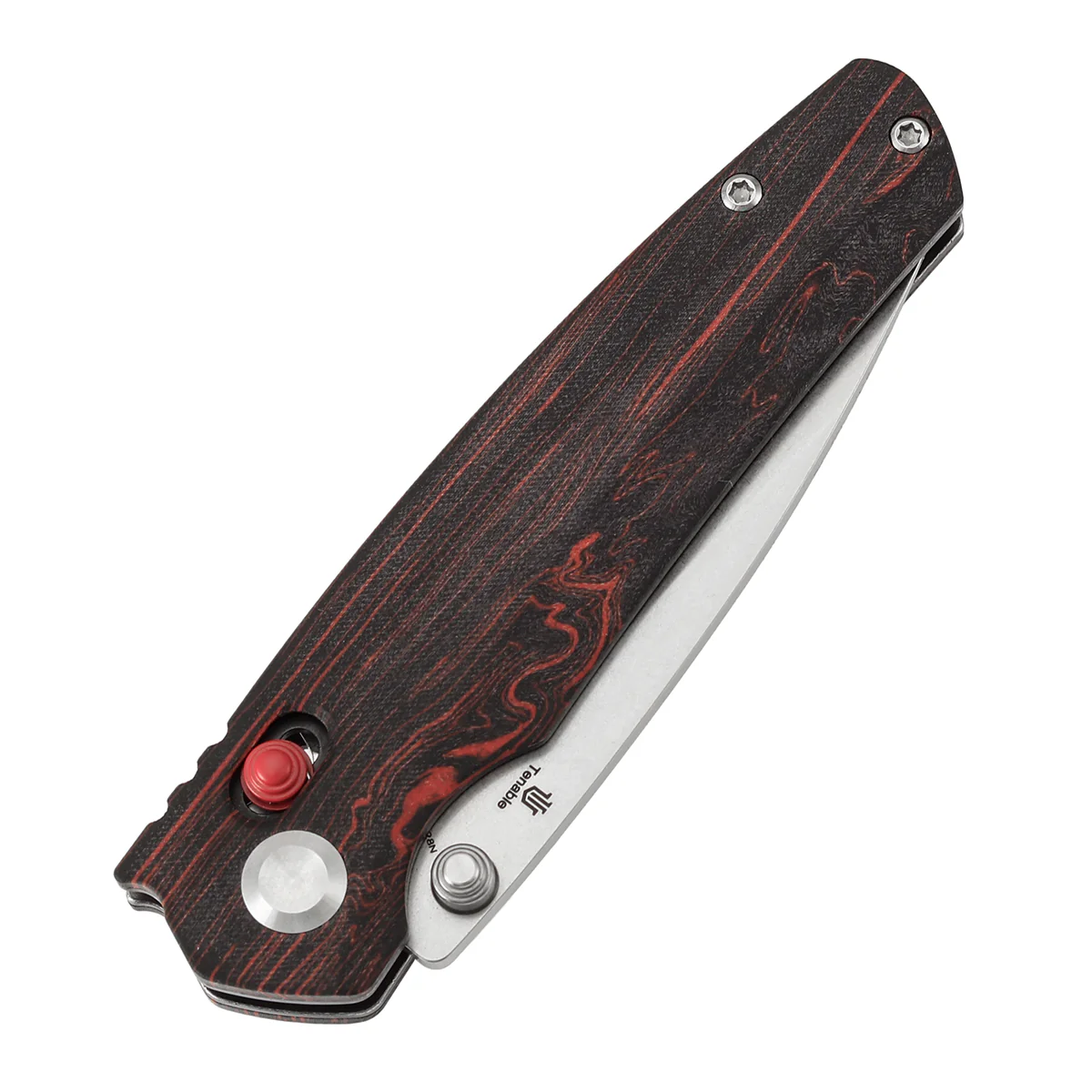 Tenable Raven Cross Bar Lock Folding Knife | 3.14" Stonewashed 14C28N Blade | Red and Black G-mascus Handle | Black Bird Blades Design -T2109V3 - Image 6