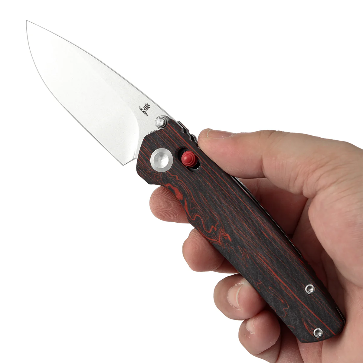 Tenable Raven Cross Bar Lock Folding Knife | 3.14" Stonewashed 14C28N Blade | Red and Black G-mascus Handle | Black Bird Blades Design -T2109V3 - Image 9