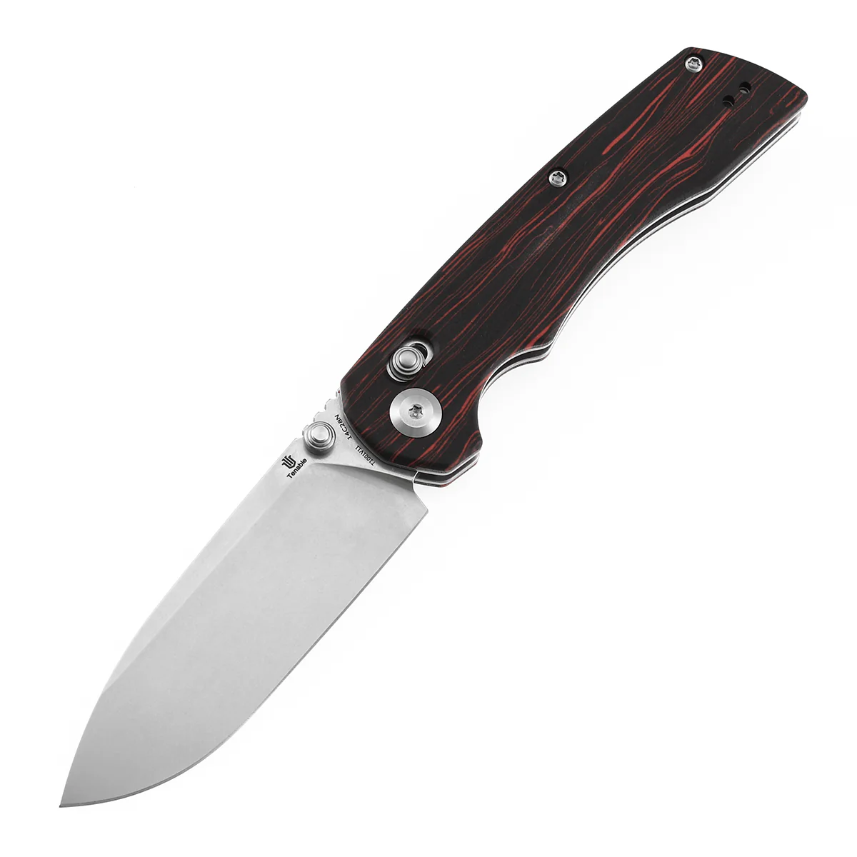 Tenable Kryo Cross Bar Lock | Red & Black G-mascus Handle | 3.58‘’ Stonewashed 14C28N Blade | Kim Ning Design-T1001V11 - Image 2
