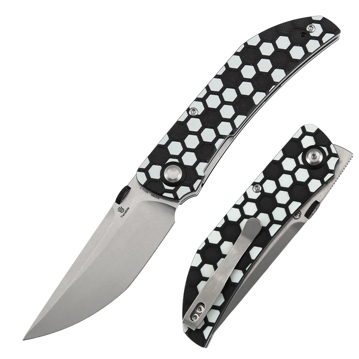 Tenable Exclusive Soccer-Themed Tarkin Folding Knife | 3.4" Stonewashed Nitro-V | Black G10 with Soccer Themed Pattern Handle | Matthew Christensen Design - B1078A5 (Limited 200)