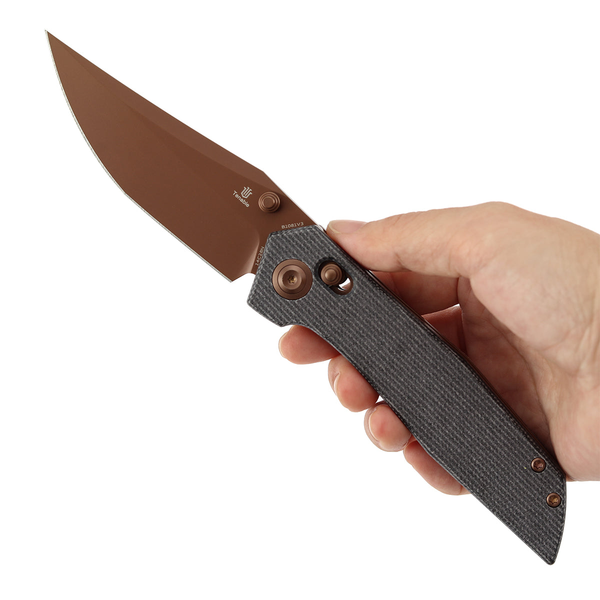 Tenable Deadite Cross Bar Lock Knife | 3.52" Rose Gold 14C28N Blade | Black Micarta Handle | TuffKnives Design - B1081V3 - Image 10