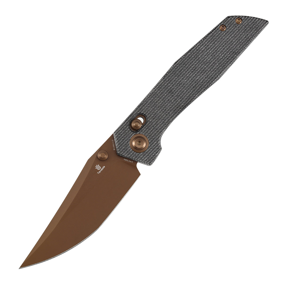 Tenable Deadite Cross Bar Lock Knife | 3.52" Rose Gold 14C28N Blade | Black Micarta Handle | TuffKnives Design - B1081V3 - Image 2