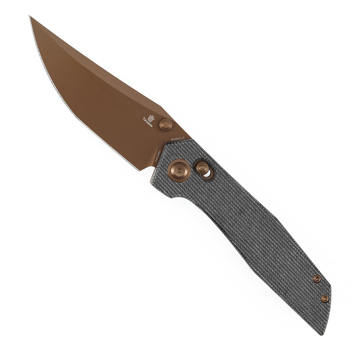 Tenable Deadite Cross Bar Lock Knife | 3.52" Rose Gold 14C28N Blade | Black Micarta Handle | TuffKnives Design - B1081V3 - Image 3