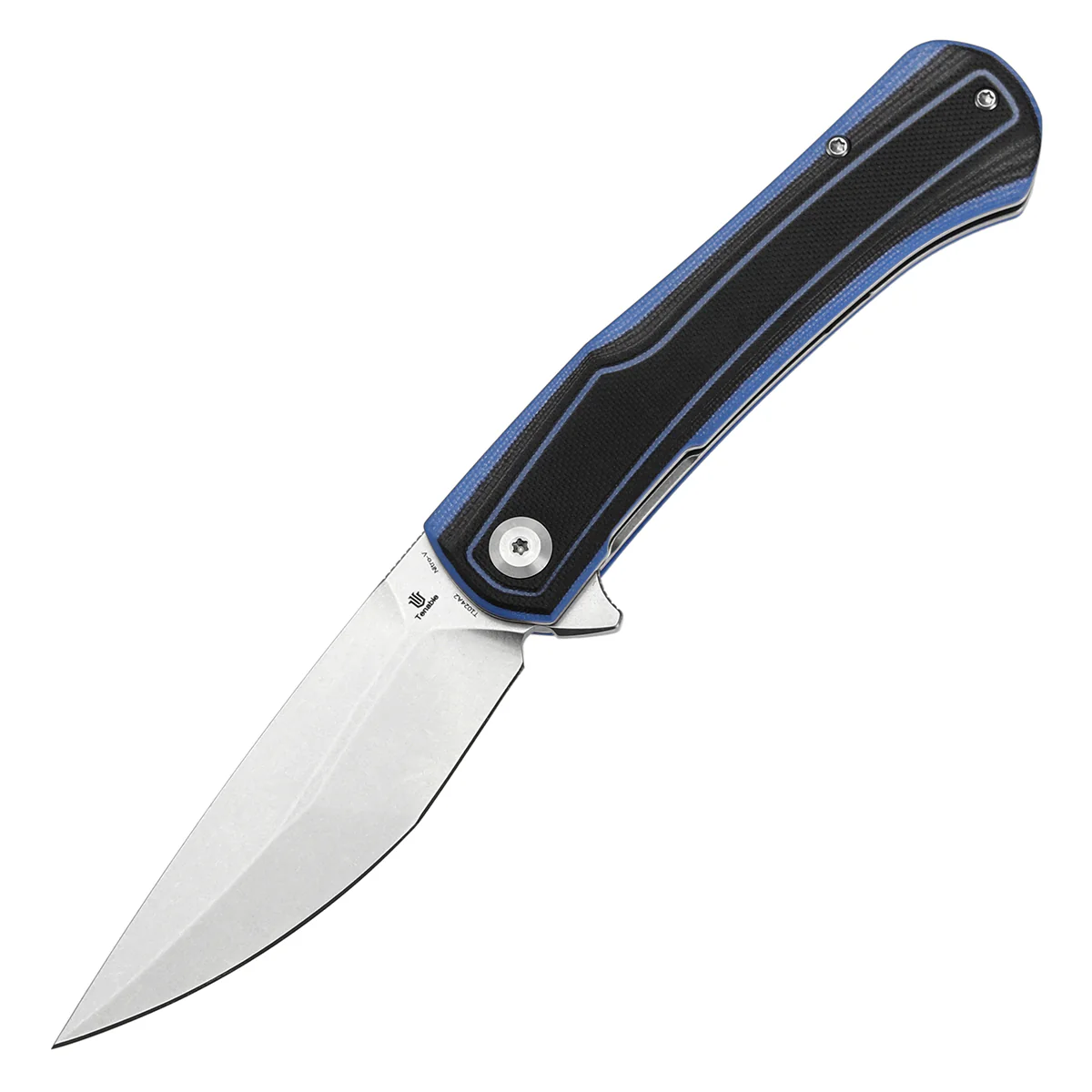 Tenable Kratos Folding Knife Black and Blue G10 Handle(3.79" Stonewashed Nitro-V Blade) Ostap Hel Design-T1024A2 - Image 2