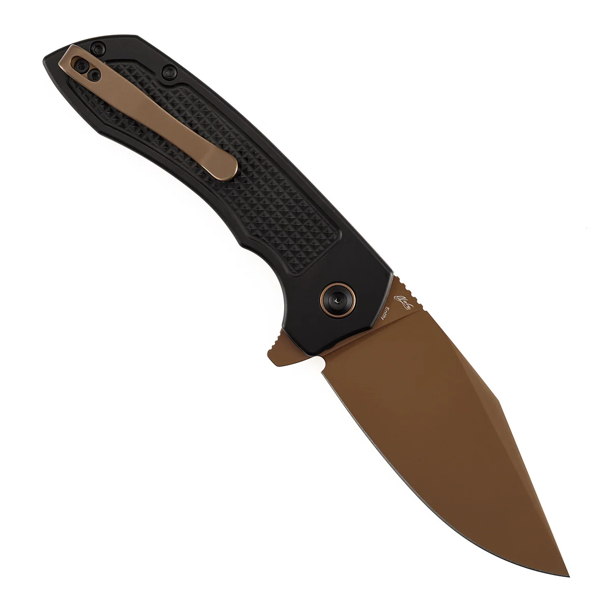 Entity Button Lock Folding Knife - 3.52'' Rose Gold 14C28N Blade| Black Aluminum Handle| Nalu Knives - B1036F1 - Image 3