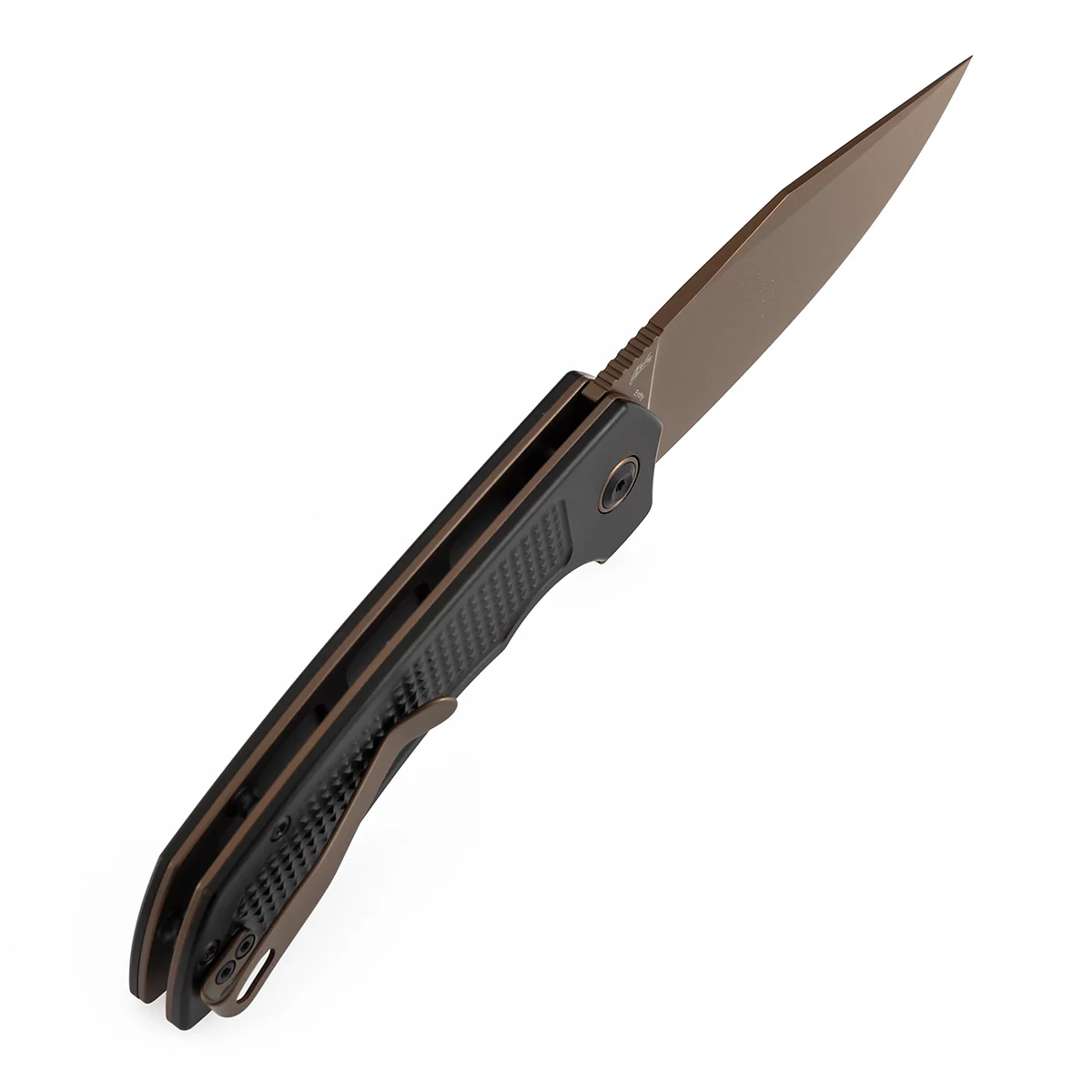 Entity Button Lock Folding Knife - 3.52'' Rose Gold 14C28N Blade| Black Aluminum Handle| Nalu Knives - B1036F1 - Image 5