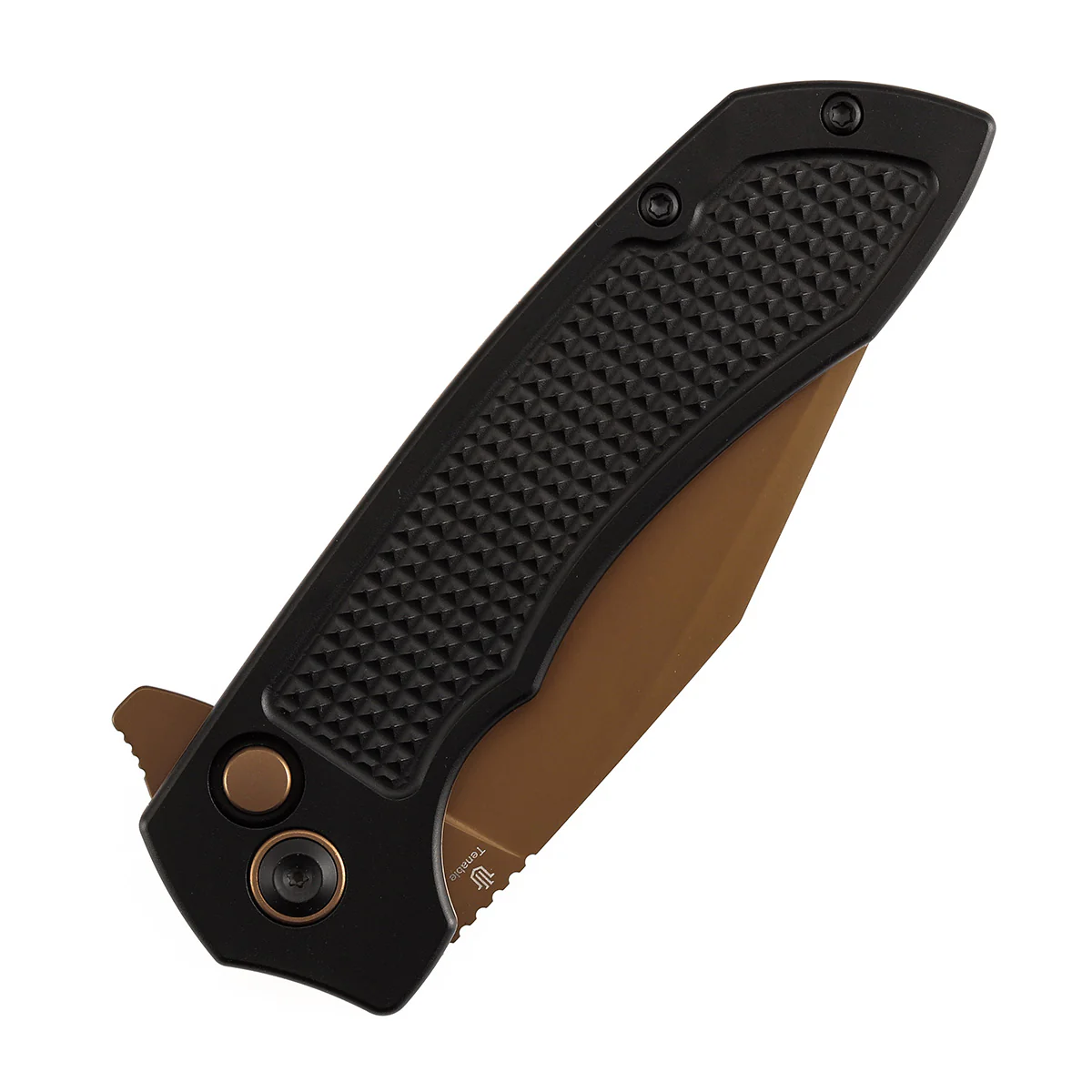 Entity Button Lock Folding Knife - 3.52'' Rose Gold 14C28N Blade| Black Aluminum Handle| Nalu Knives - B1036F1 - Image 6