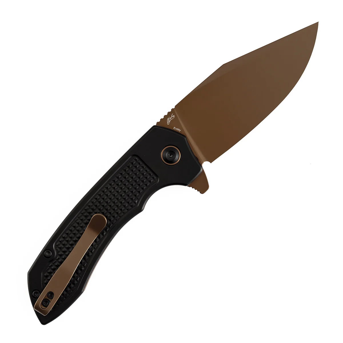 Entity Button Lock Folding Knife - 3.52'' Rose Gold 14C28N Blade| Black Aluminum Handle| Nalu Knives - B1036F1 - Image 8