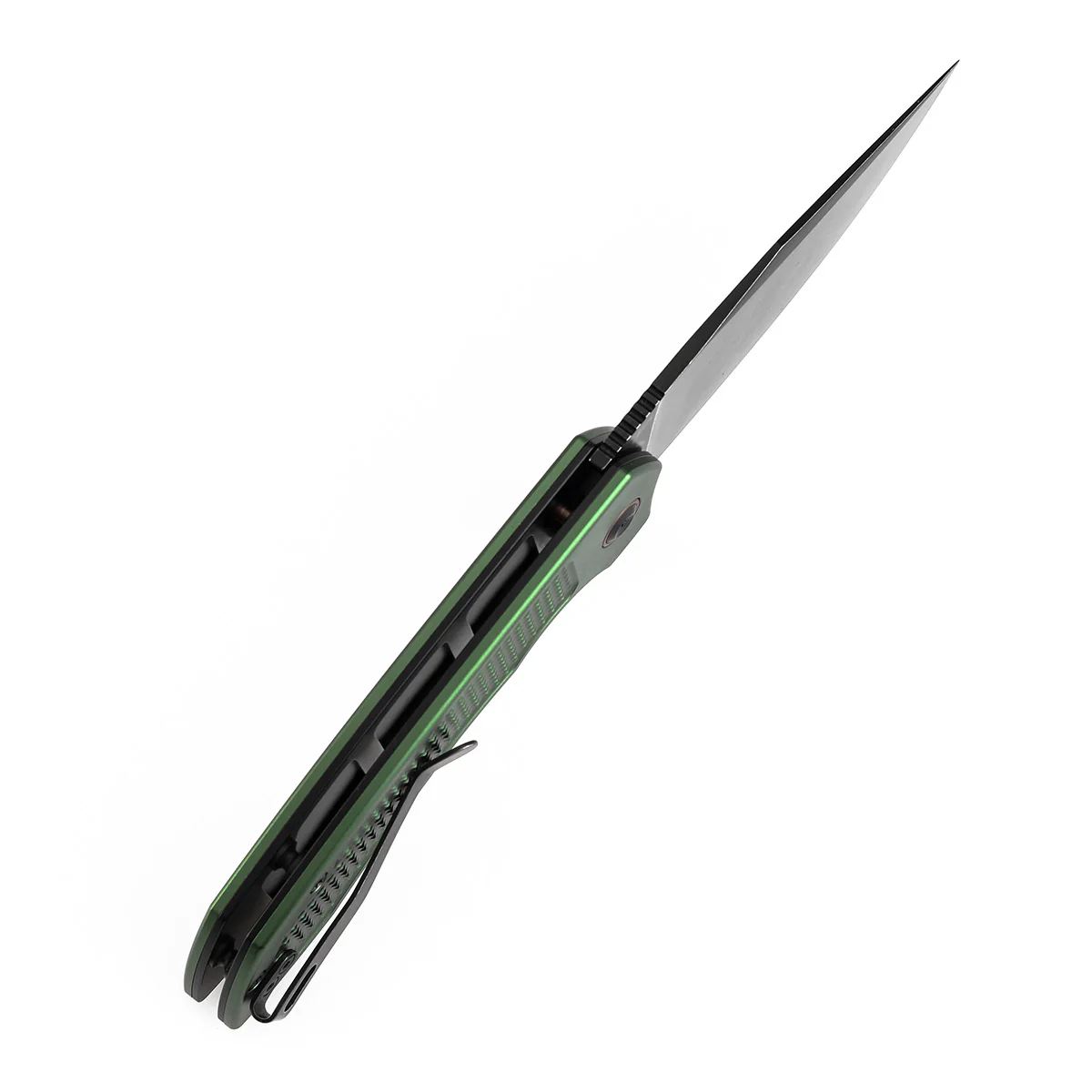 Entity Button Lock Folding Knife - 3.52'' Blackwash 14C28N Blade | Dark Green Aluminum Handle| Nalu Knives - B1036F2 - Image 5