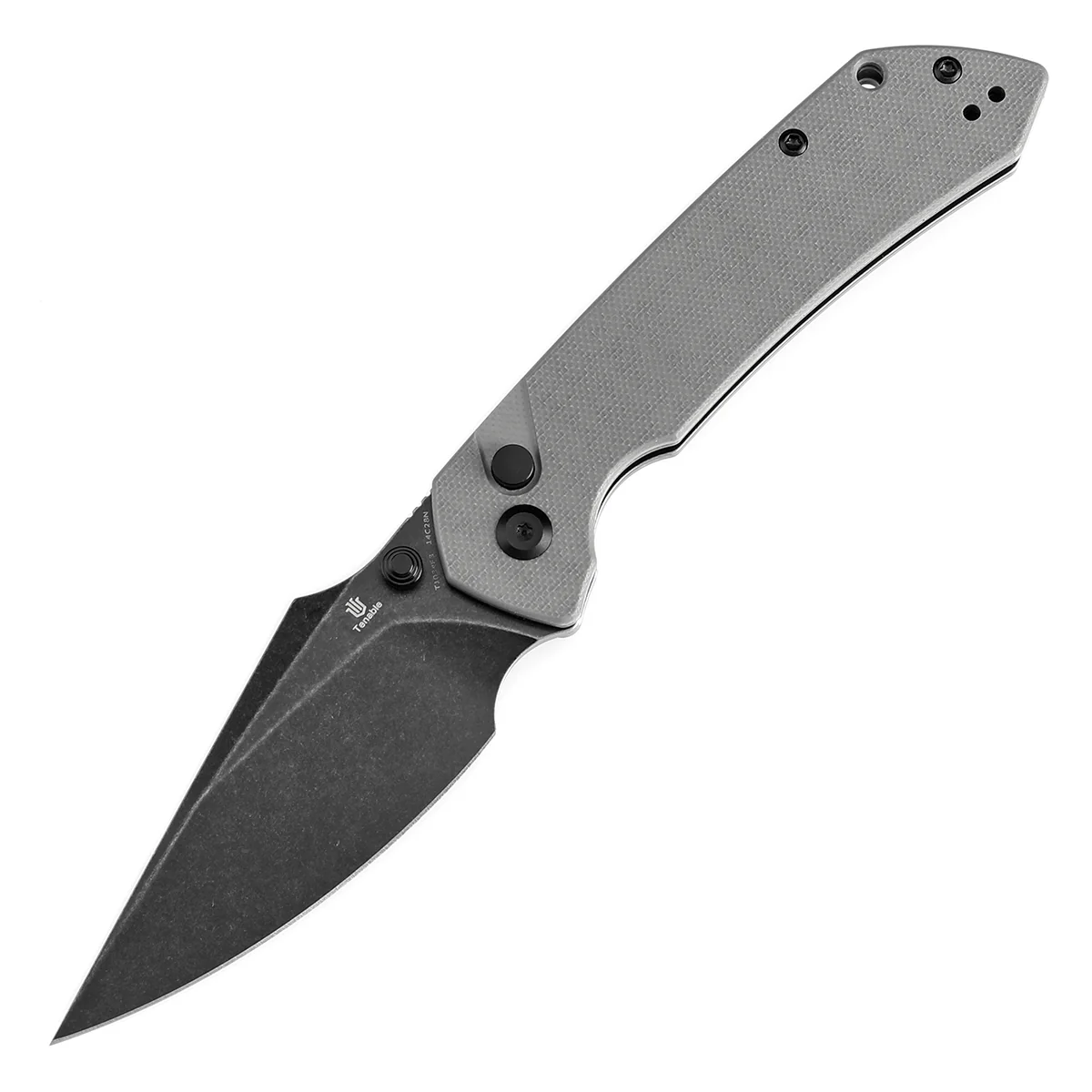 Tenable Button Lock Fenrir Folding Knife Grey G10 Handle (3.45" Blackwash 14C28N Blade) Sparrow Knife Design--T1034F3 - Image 2