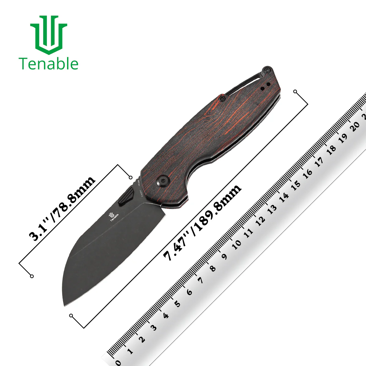 Tenable Model 6 Cross Bar Lock | Red & Black G-mascus Handle | 3.1" Blackwash 14C28N Blade | Nick Swan Design--T1022V7 - Image 10