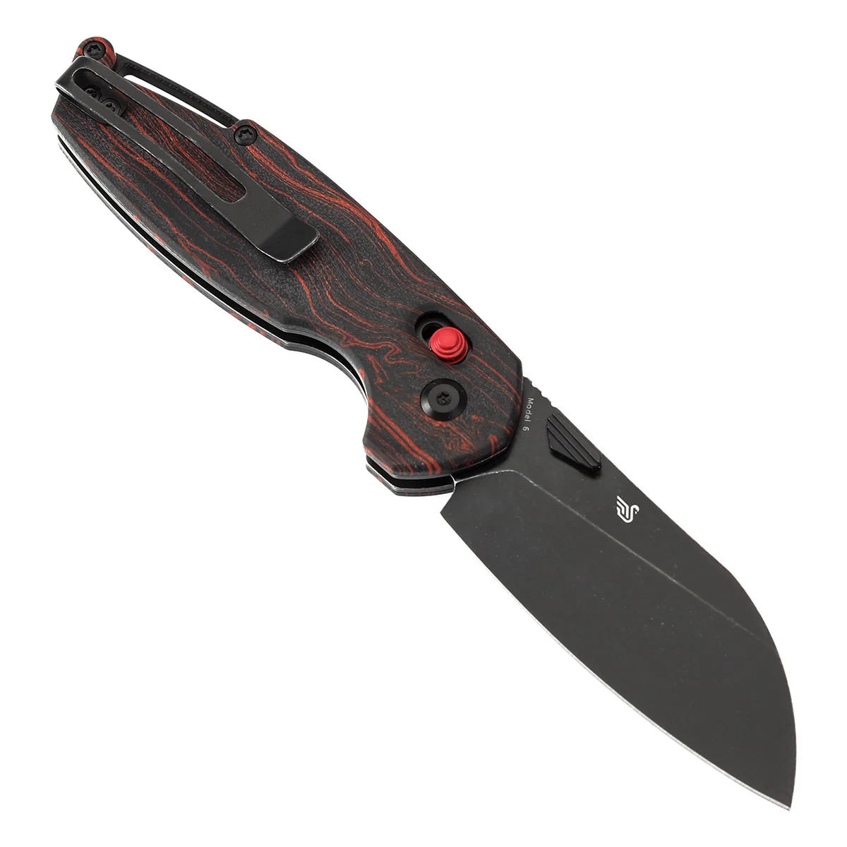 Tenable Model 6 Cross Bar Lock | Red & Black G-mascus Handle | 3.1" Blackwash 14C28N Blade | Nick Swan Design--T1022V7 - Image 3