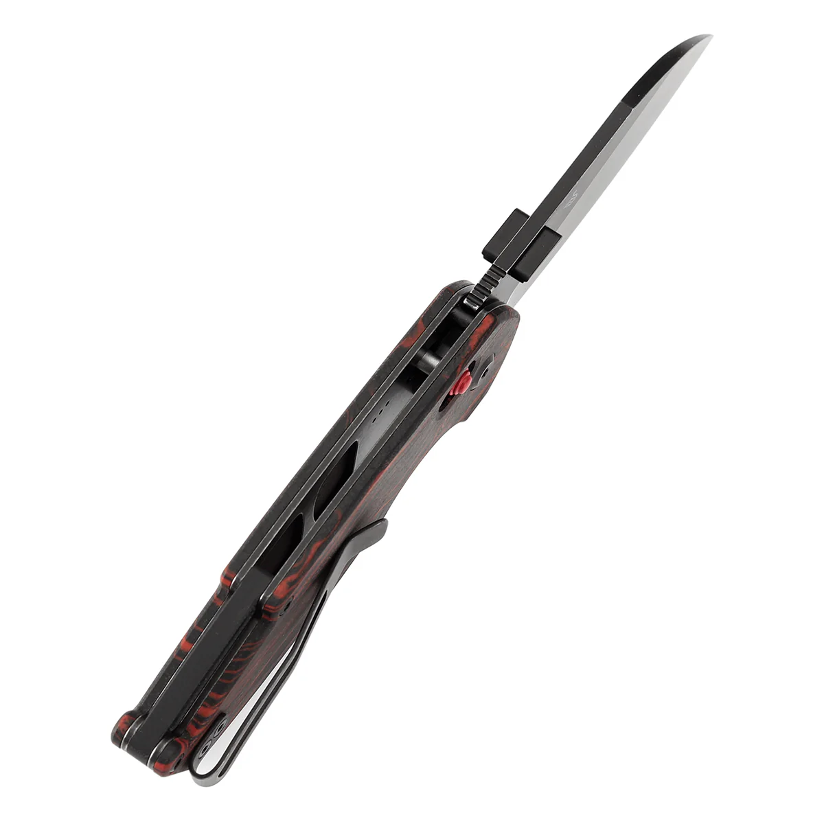 Tenable Model 6 Cross Bar Lock | Red & Black G-mascus Handle | 3.1" Blackwash 14C28N Blade | Nick Swan Design--T1022V7 - Image 5