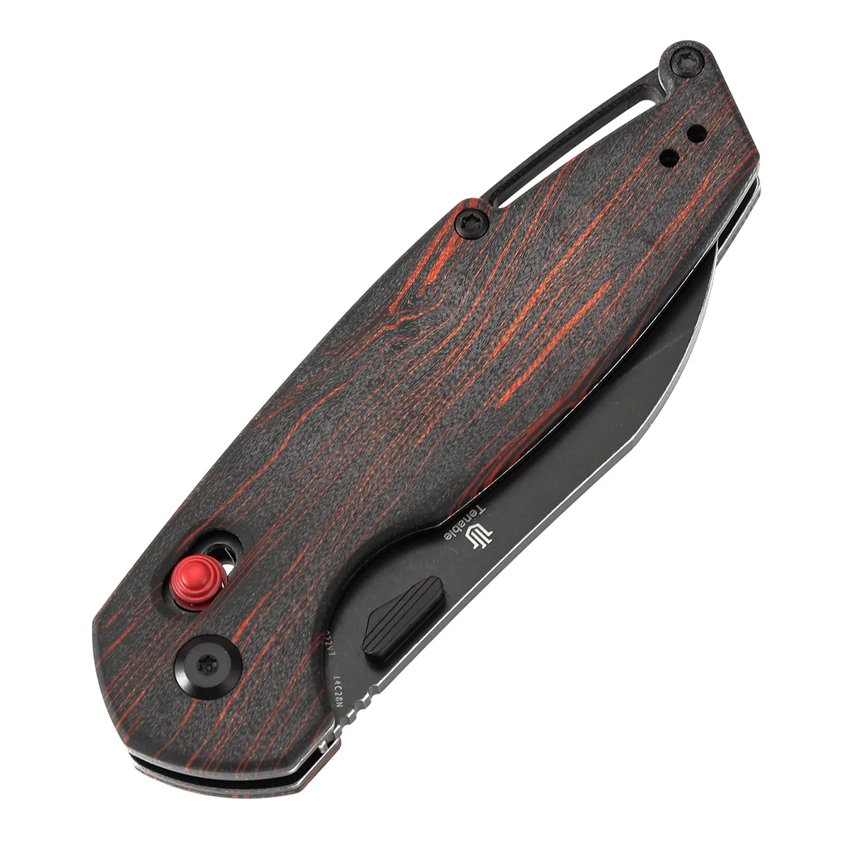 Tenable Model 6 Cross Bar Lock | Red & Black G-mascus Handle | 3.1" Blackwash 14C28N Blade | Nick Swan Design--T1022V7 - Image 6