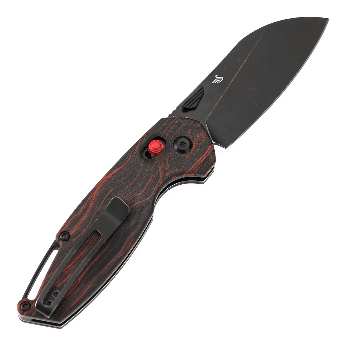 Tenable Model 6 Cross Bar Lock | Red & Black G-mascus Handle | 3.1" Blackwash 14C28N Blade | Nick Swan Design--T1022V7 - Image 8