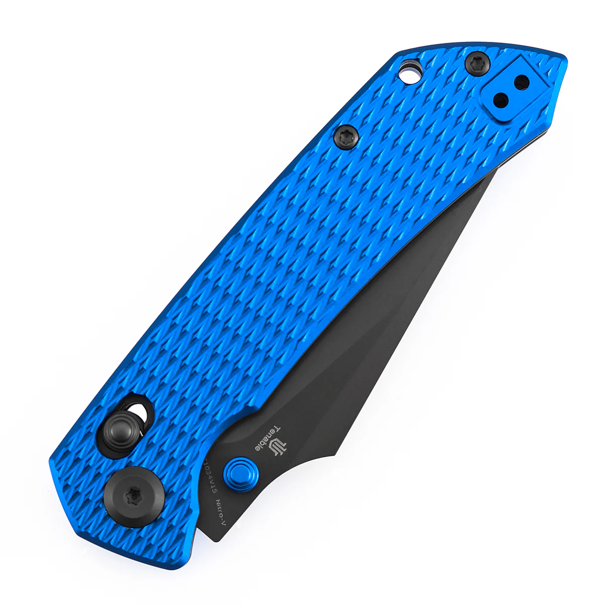 Tenable Fenrir Cross Bar Lock Folding Knife| 3.48'' Gray TiCn Coated Nitro V Blade | Blue Anodized Aluminum with Diamond Pattern Handle | Sparrow Knife Design| T1034V15 - Image 8