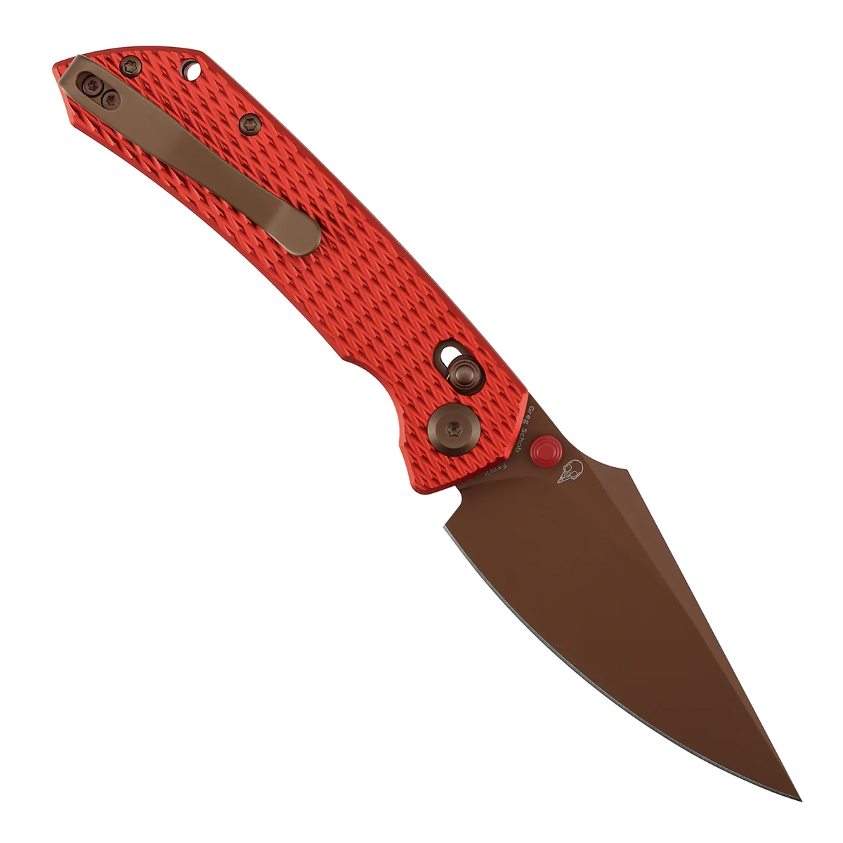 Tenable Fenrir Cross Bar Lock Folding Knife| 3.48'' Rose Gold Nitro V Blade | Red Anodized Aluminum with Diamond Pattern Handle | Sparrow Knife Design| T1034V17 - Image 5