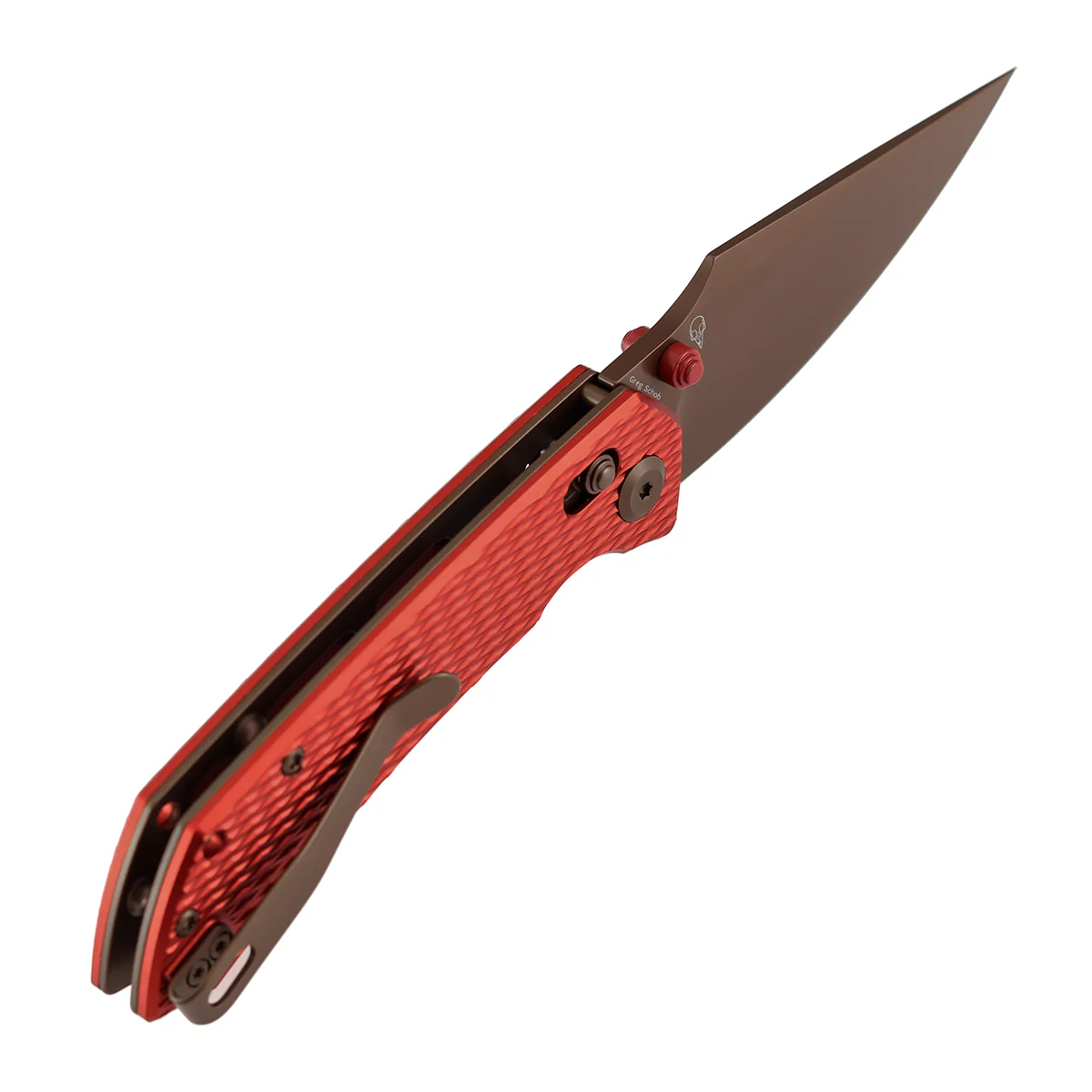 Tenable Fenrir Cross Bar Lock Folding Knife| 3.48'' Rose Gold Nitro V Blade | Red Anodized Aluminum with Diamond Pattern Handle | Sparrow Knife Design| T1034V17 - Image 6