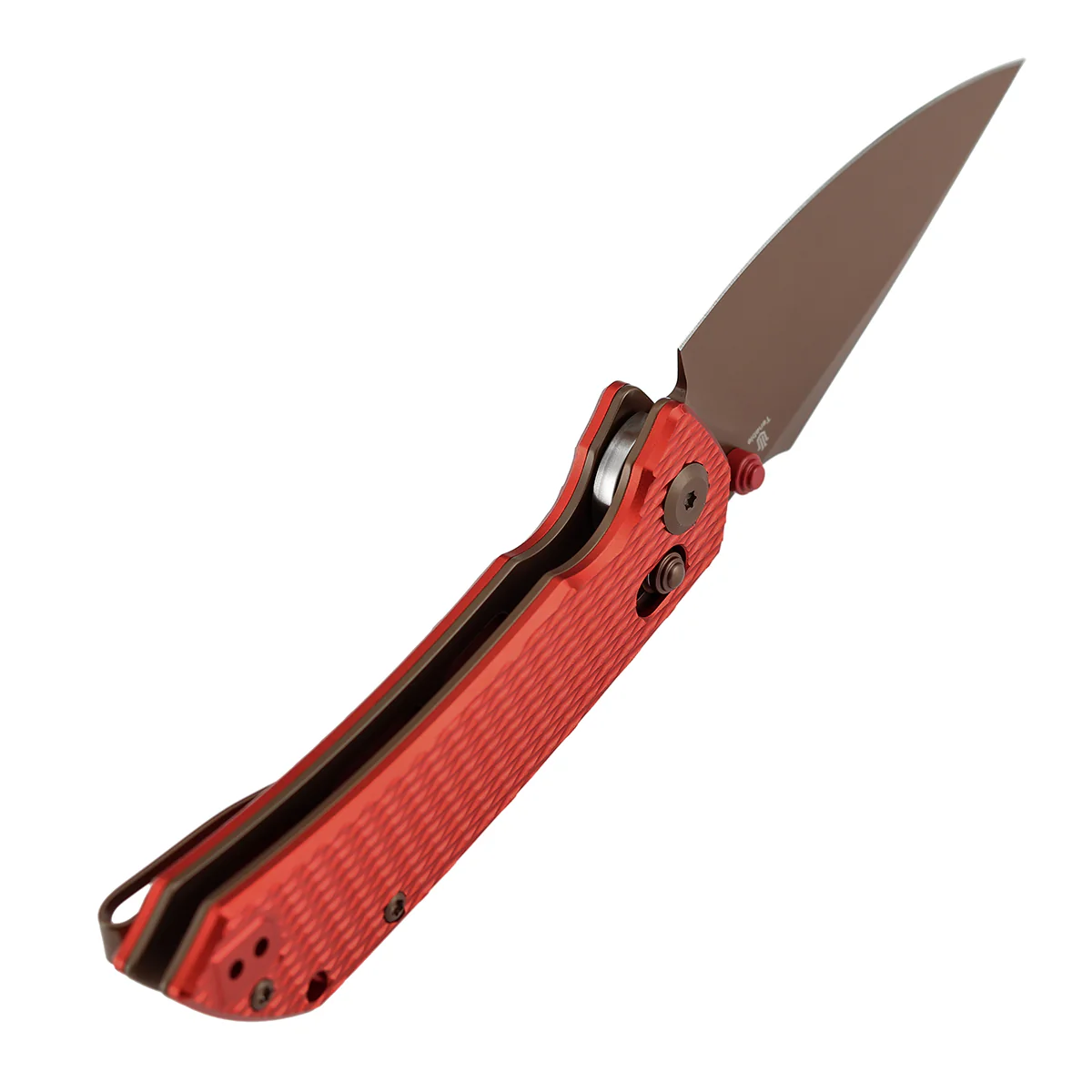 Tenable Fenrir Cross Bar Lock Folding Knife| 3.48'' Rose Gold Nitro V Blade | Red Anodized Aluminum with Diamond Pattern Handle | Sparrow Knife Design| T1034V17 - Image 7