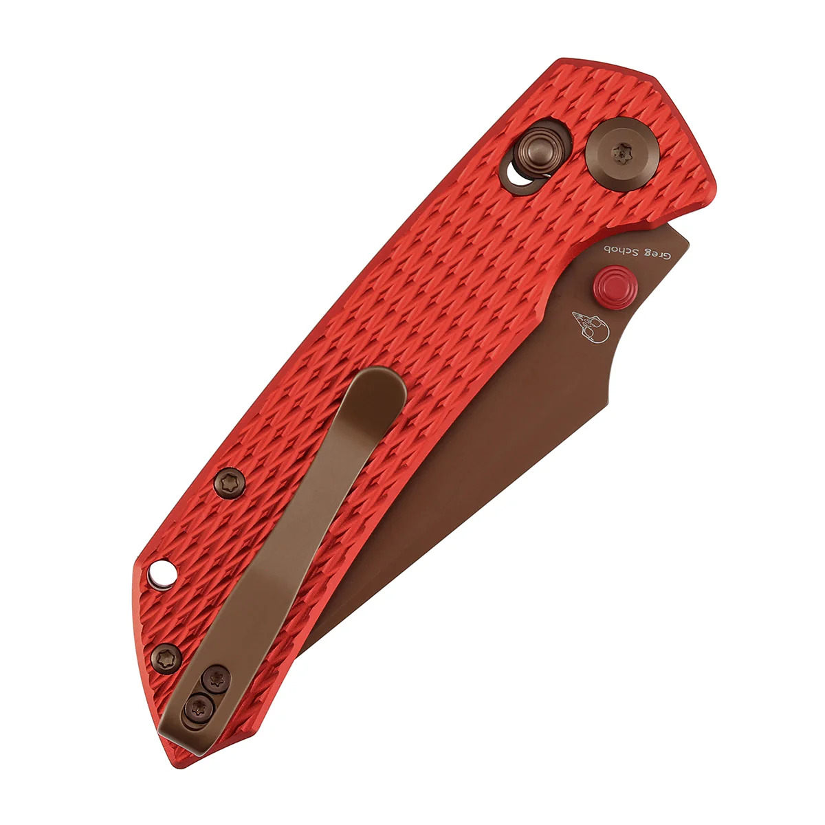 Tenable Fenrir Cross Bar Lock Folding Knife| 3.48'' Rose Gold Nitro V Blade | Red Anodized Aluminum with Diamond Pattern Handle | Sparrow Knife Design| T1034V17 - Image 8