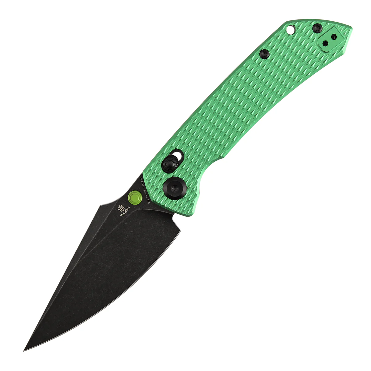 Fenrir Cross Bar Lock Folding Knife| 3.48'' Blackwash Nitro-V Blade | Green Anodized Aluminum with Diamond Patter Handle | Sparrow Knife Design| T1034V16 - Image 2