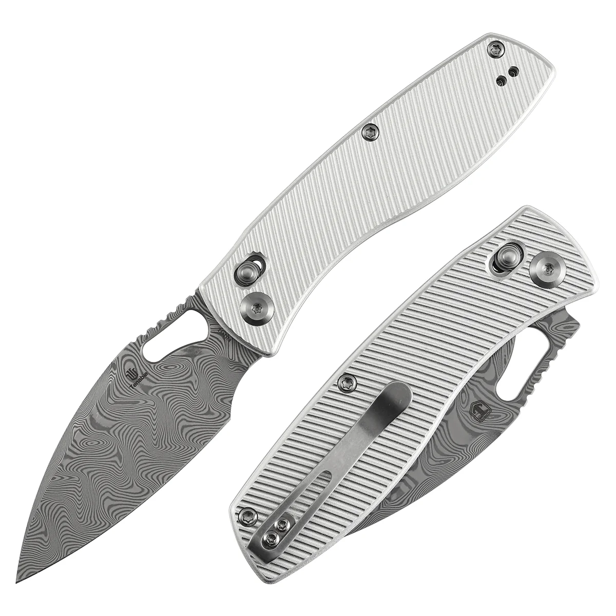 Heron Crossbar Lock Folding Knife - 3.13" Water Ripple Damascus Blade | Beadblasted Aluminum Handle | Johan Jordaan - B2124V3