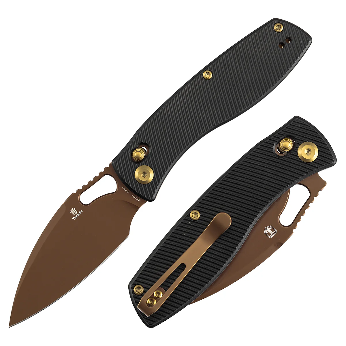 Heron Crossbar Lock Folding Knife - 3.13" Rose Gold Nitro V Blade | Black Aluminum Handle | Johan Jordaan-B2124V2