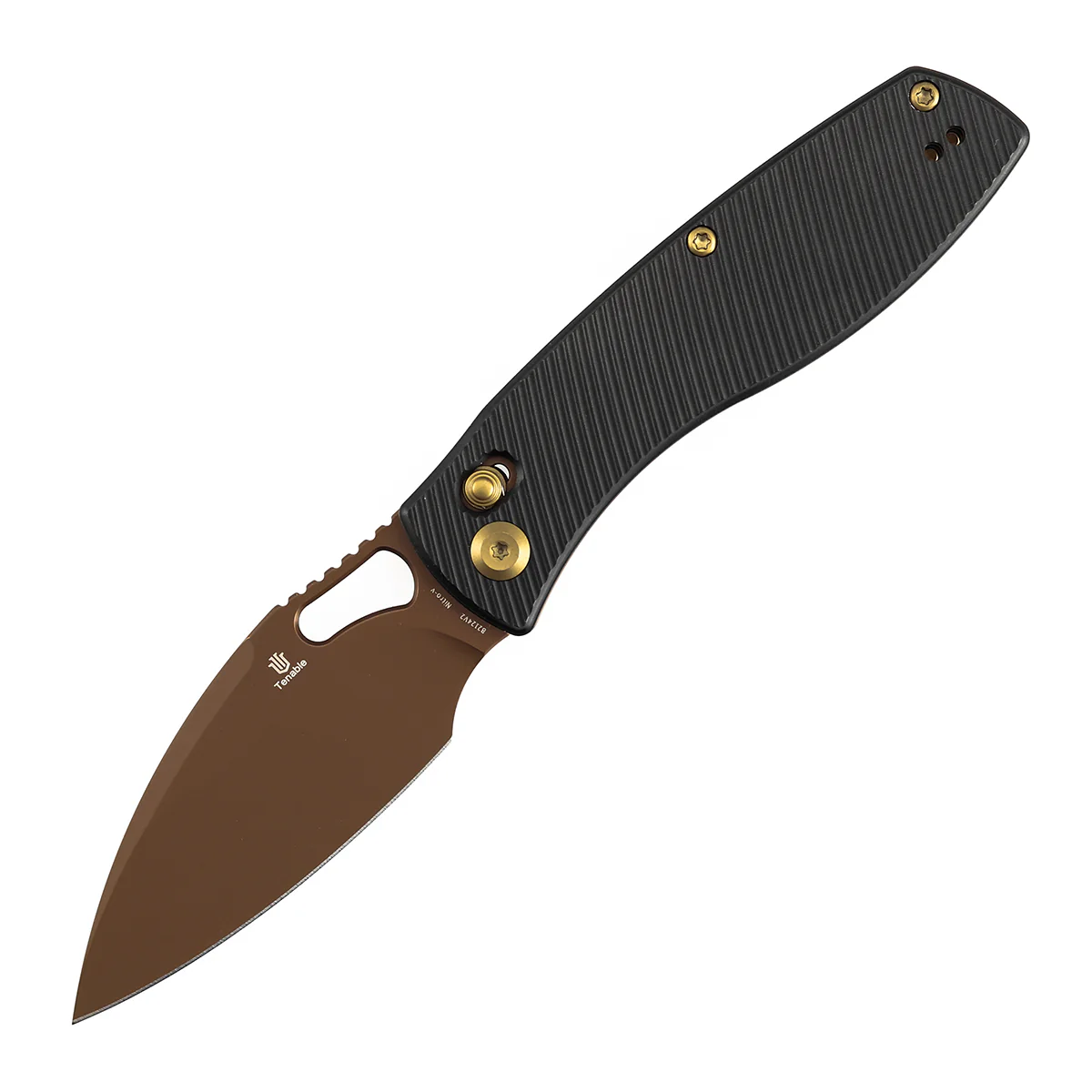 Heron Crossbar Lock Folding Knife - 3.13" Rose Gold Nitro V Blade | Black Aluminum Handle | Johan Jordaan-B2124V2 - Image 2