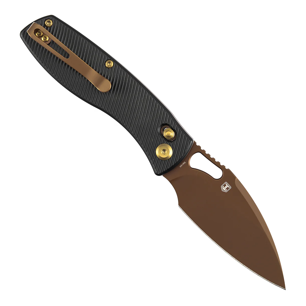 Heron Crossbar Lock Folding Knife - 3.13" Rose Gold Nitro V Blade | Black Aluminum Handle | Johan Jordaan-B2124V2 - Image 3