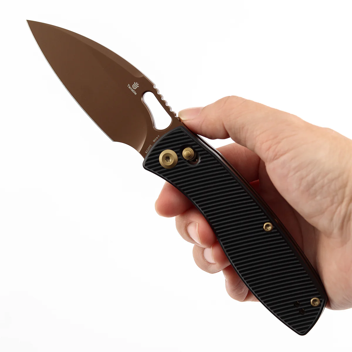 Heron Crossbar Lock Folding Knife - 3.13" Rose Gold Nitro V Blade | Black Aluminum Handle | Johan Jordaan-B2124V2 - Image 9