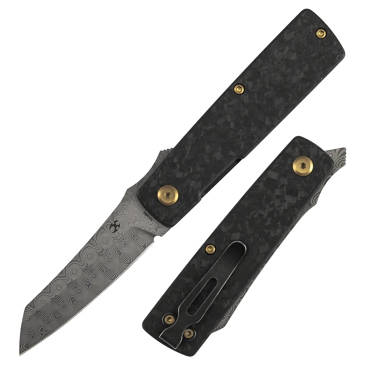KANSEPT Higonokami | Liner Lock | 3.02'' Damascus Blade | Shred Carbon FIber Handle | Goran mihajlovic Design | T2135A1