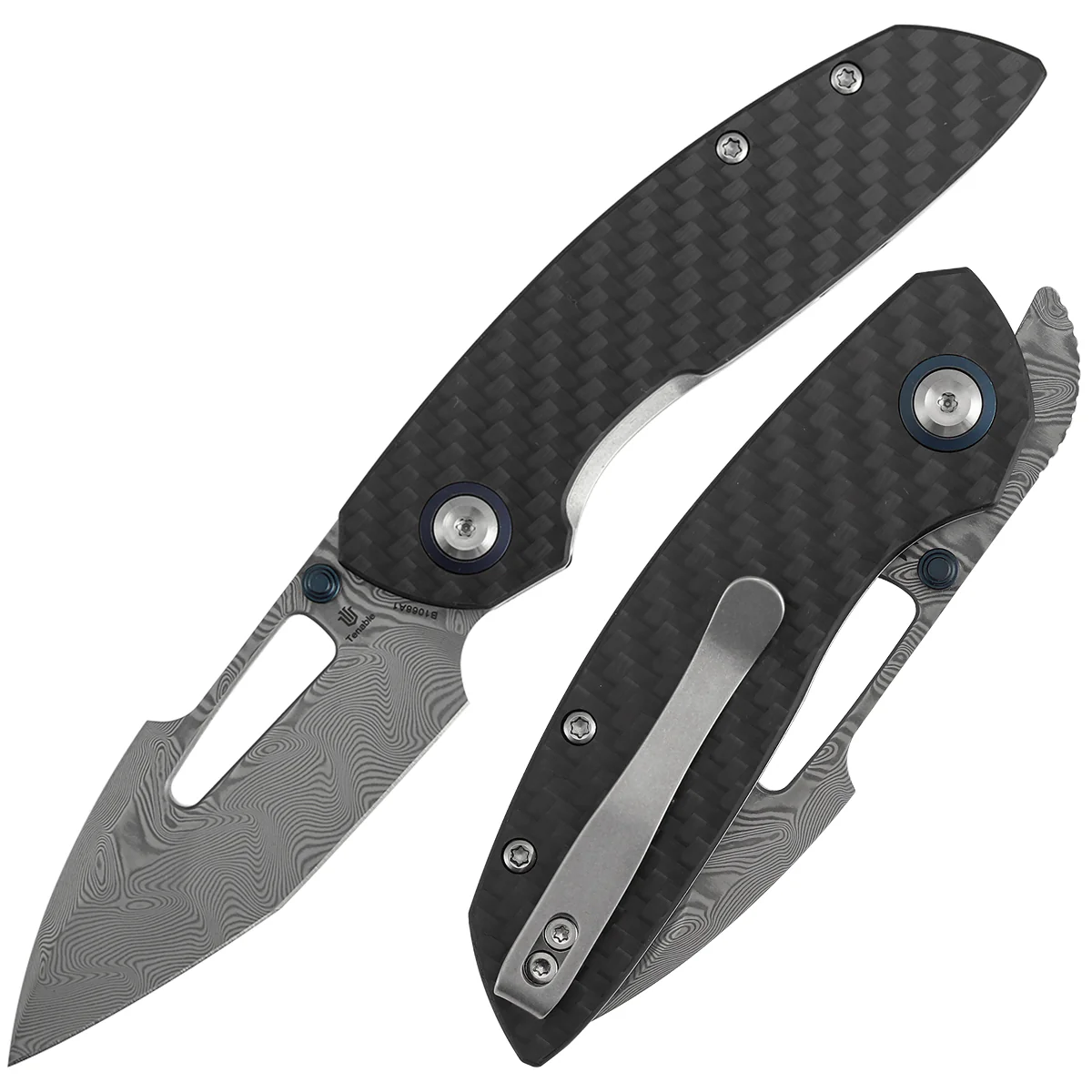 Tenable Link Folding Knife | Damascus Blade | Twill Carbon FIber & G10 Handle| Triple Stripe Knives Design | B1068A1