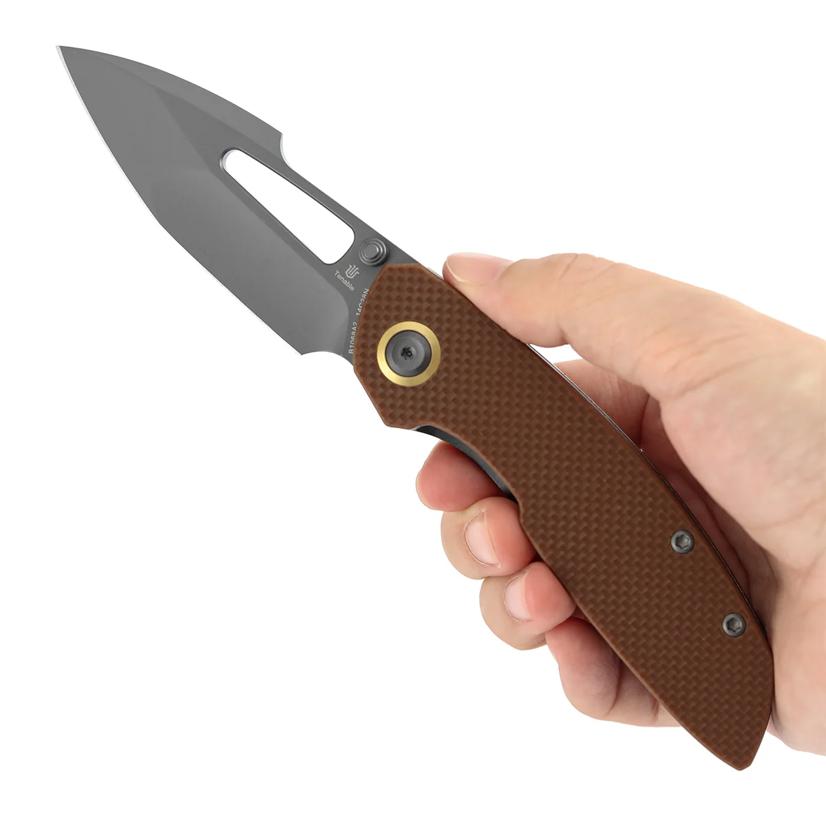 Tenable Link Folding Knife | 3.0" Gray TiCn Coated 14C28N Blade | Brown G10 Handle| Triple Stripe Knives Design | B1068A2 - Image 9