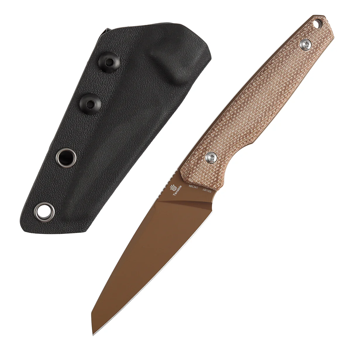 Tenable Parr Fixed Blade Knife | 2.87'' Rose Gold Coated 14C28N Blade | Brown Micarta Handle | Jonathan Styles - G011B7