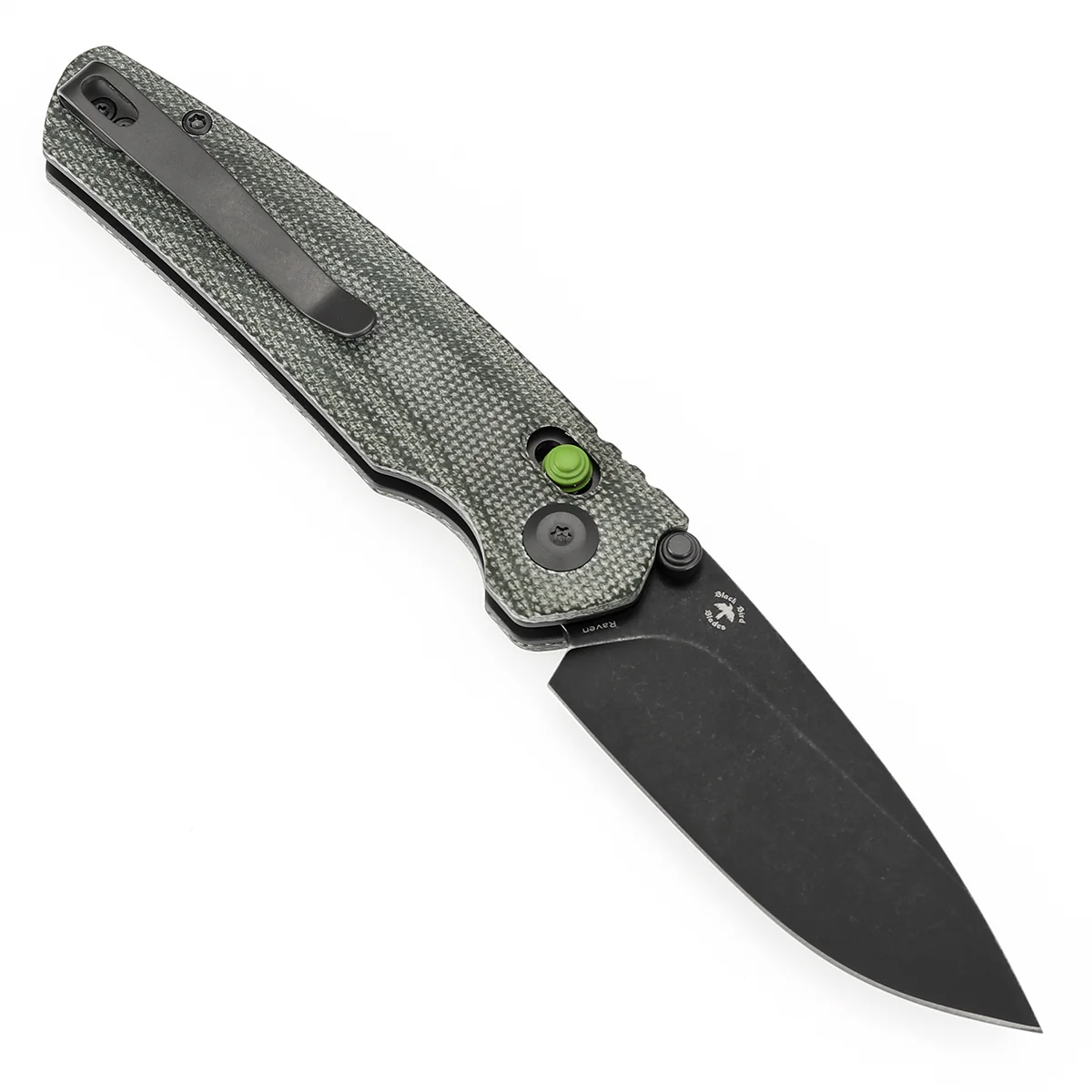 Tenable Raven Cross Bar Lock Folding Knife | 3.14" Blackwash 14C28N Blade | Green Micarta Handle | Black Bird Blades Design- T2109V5 - Image 3