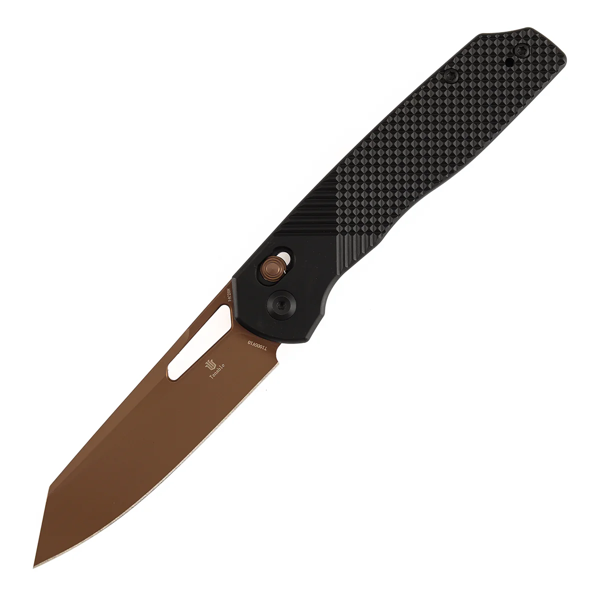 Tenable Shard | Cross Bar Lock Folding Knife | 3.47'' Rose Gold 14C28N Blade | Black Aluminum Handle | Kim Ning Design | T1006V10 - Image 2