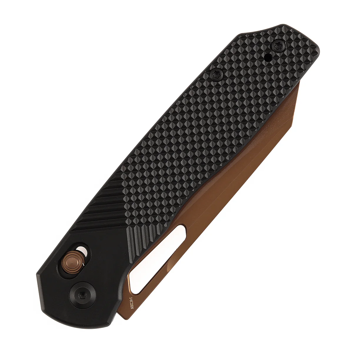 Tenable Shard | Cross Bar Lock Folding Knife | 3.47'' Rose Gold 14C28N Blade | Black Aluminum Handle | Kim Ning Design | T1006V10 - Image 6