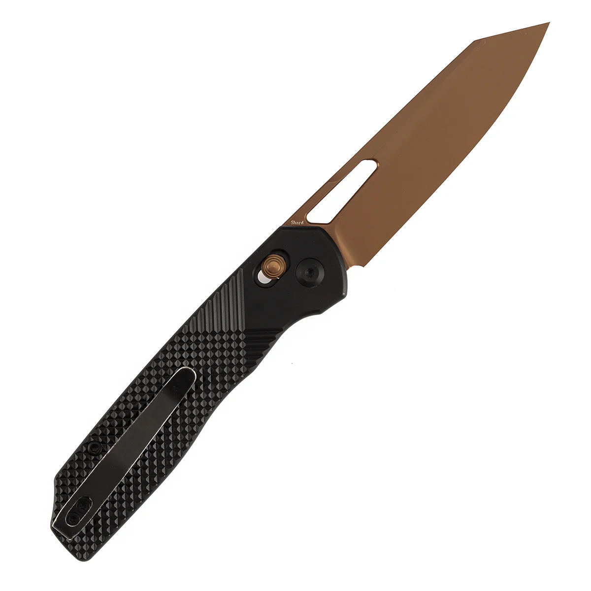 Tenable Shard | Cross Bar Lock Folding Knife | 3.47'' Rose Gold 14C28N Blade | Black Aluminum Handle | Kim Ning Design | T1006V10 - Image 8