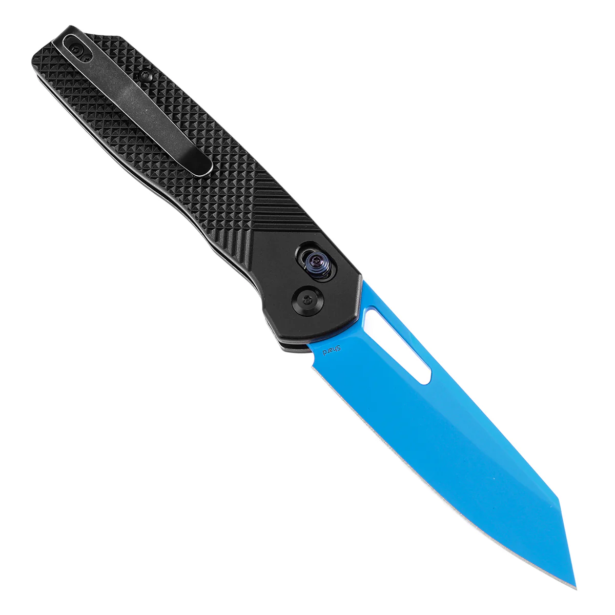 Tenable Shard |Cross Bar Lock Folding Knife | 3.47'' Blue Coated 14C28N Blade | Black Aluminum Handle | Kim Ning Design | T1006V2 - Image 3