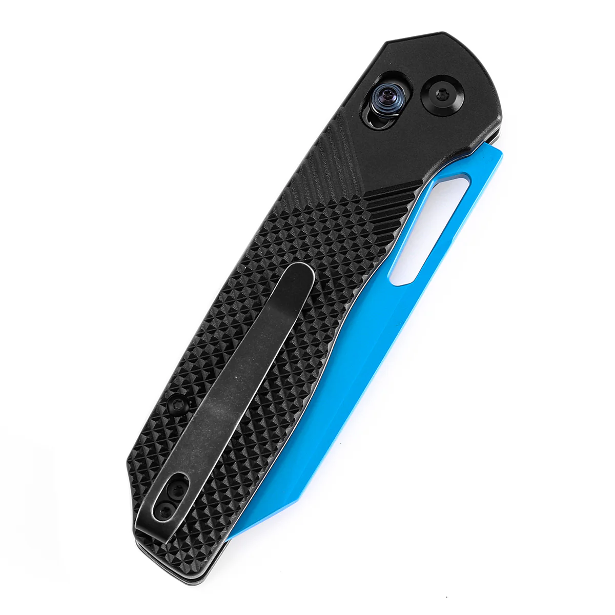 Tenable Shard |Cross Bar Lock Folding Knife | 3.47'' Blue Coated 14C28N Blade | Black Aluminum Handle | Kim Ning Design | T1006V2 - Image 7