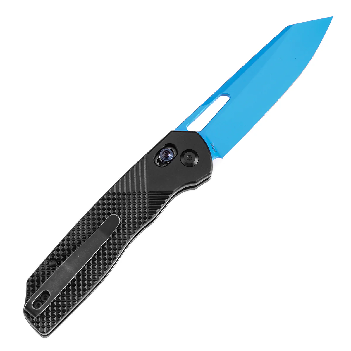 Tenable Shard |Cross Bar Lock Folding Knife | 3.47'' Blue Coated 14C28N Blade | Black Aluminum Handle | Kim Ning Design | T1006V2 - Image 8