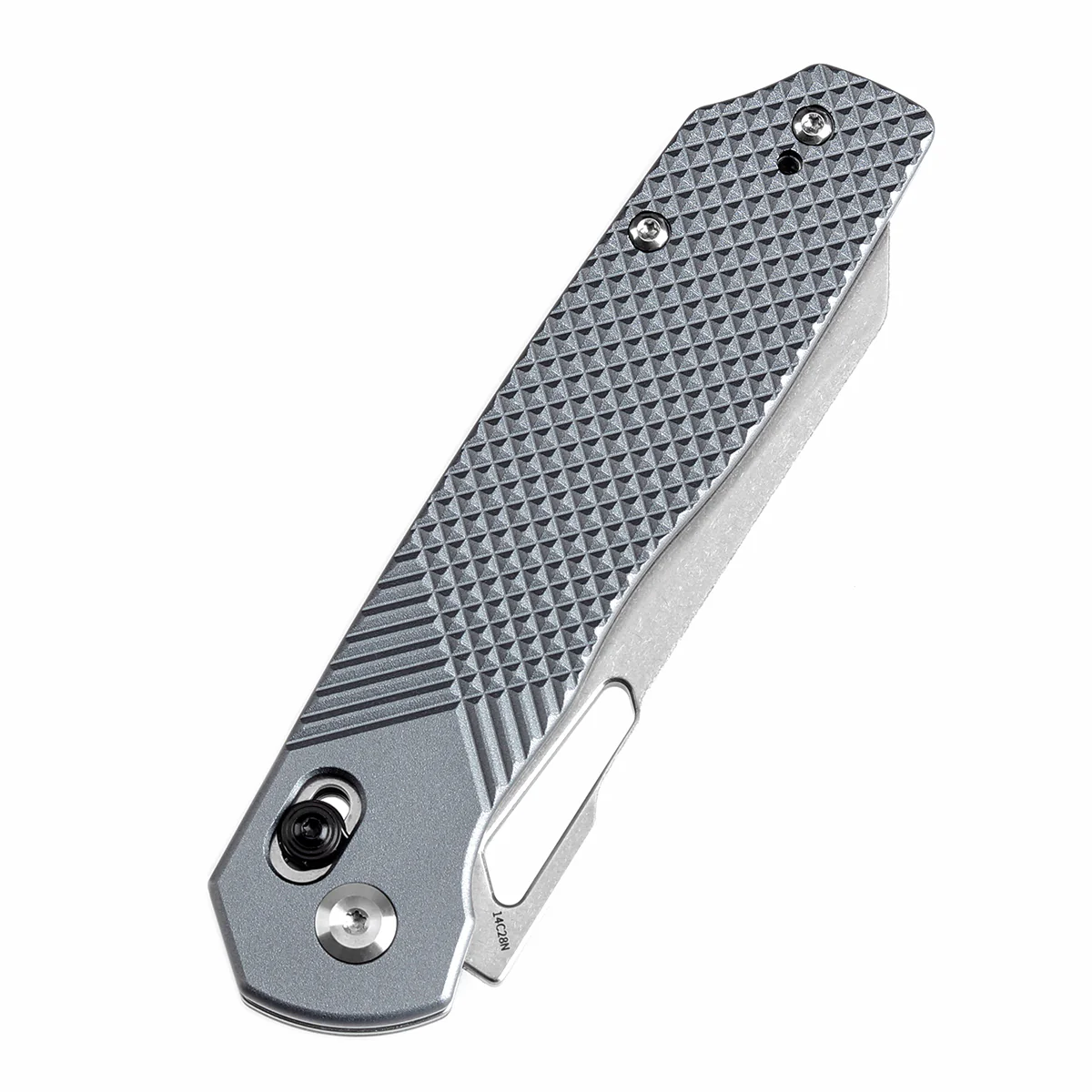 Tenable Shard | Cross Bar Lock Folding Knife | 3.47'' Stonewashed 14C28N Blade | Gray Aluminum Handle | Kim Ning Design-T1006V4 - Image 6