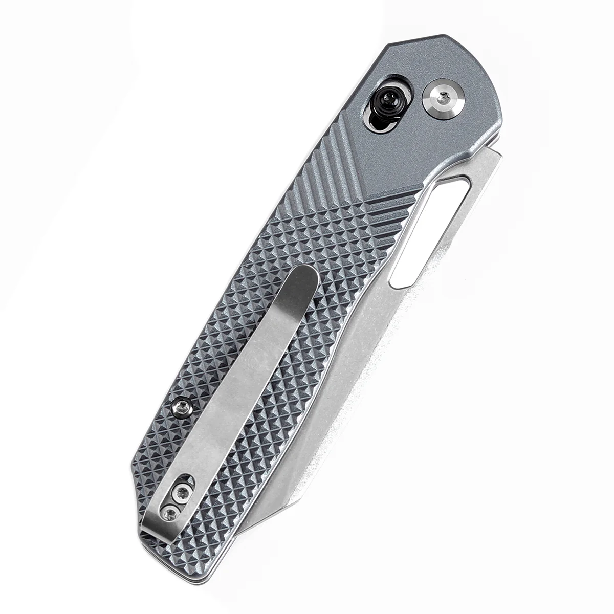 Tenable Shard | Cross Bar Lock Folding Knife | 3.47'' Stonewashed 14C28N Blade | Gray Aluminum Handle | Kim Ning Design-T1006V4 - Image 7