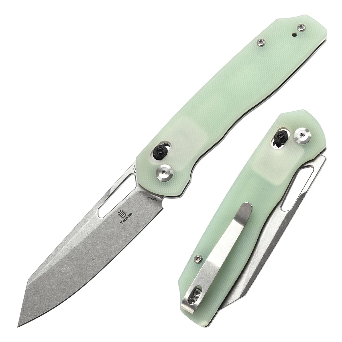 Tenable Shard | Cross Bar Lock Folding Knife | 3.47'' Stonewashed 14C28N Blade | Jade G10 Handle | Kim Ning Design | T1006V6