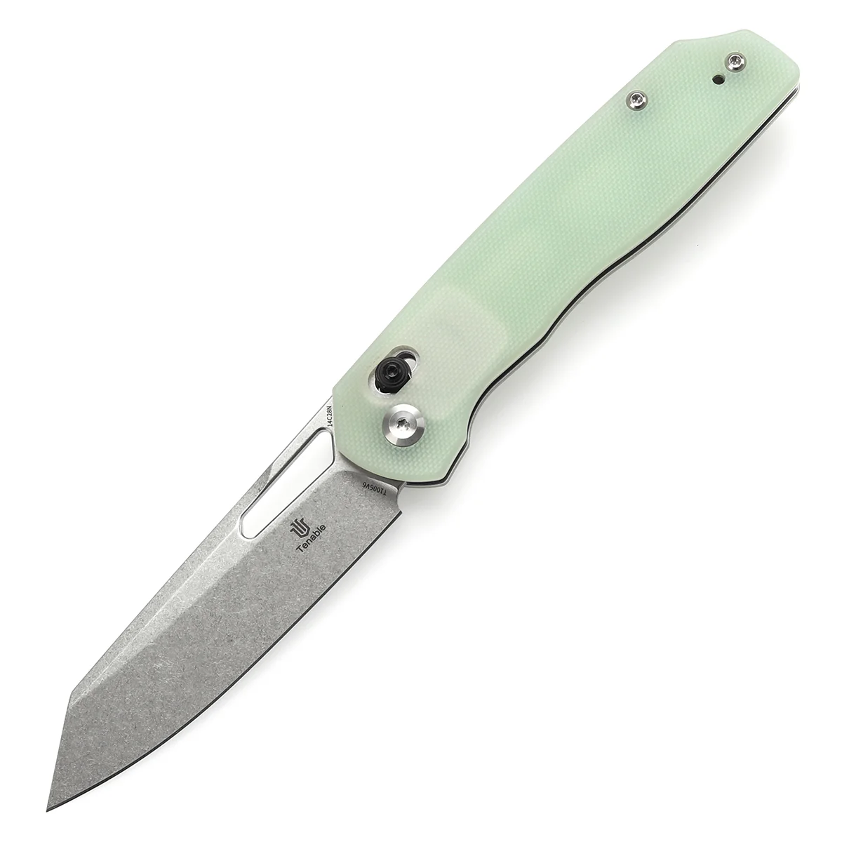 Tenable Shard | Cross Bar Lock Folding Knife | 3.47'' Stonewashed 14C28N Blade | Jade G10 Handle | Kim Ning Design | T1006V6 - Image 2