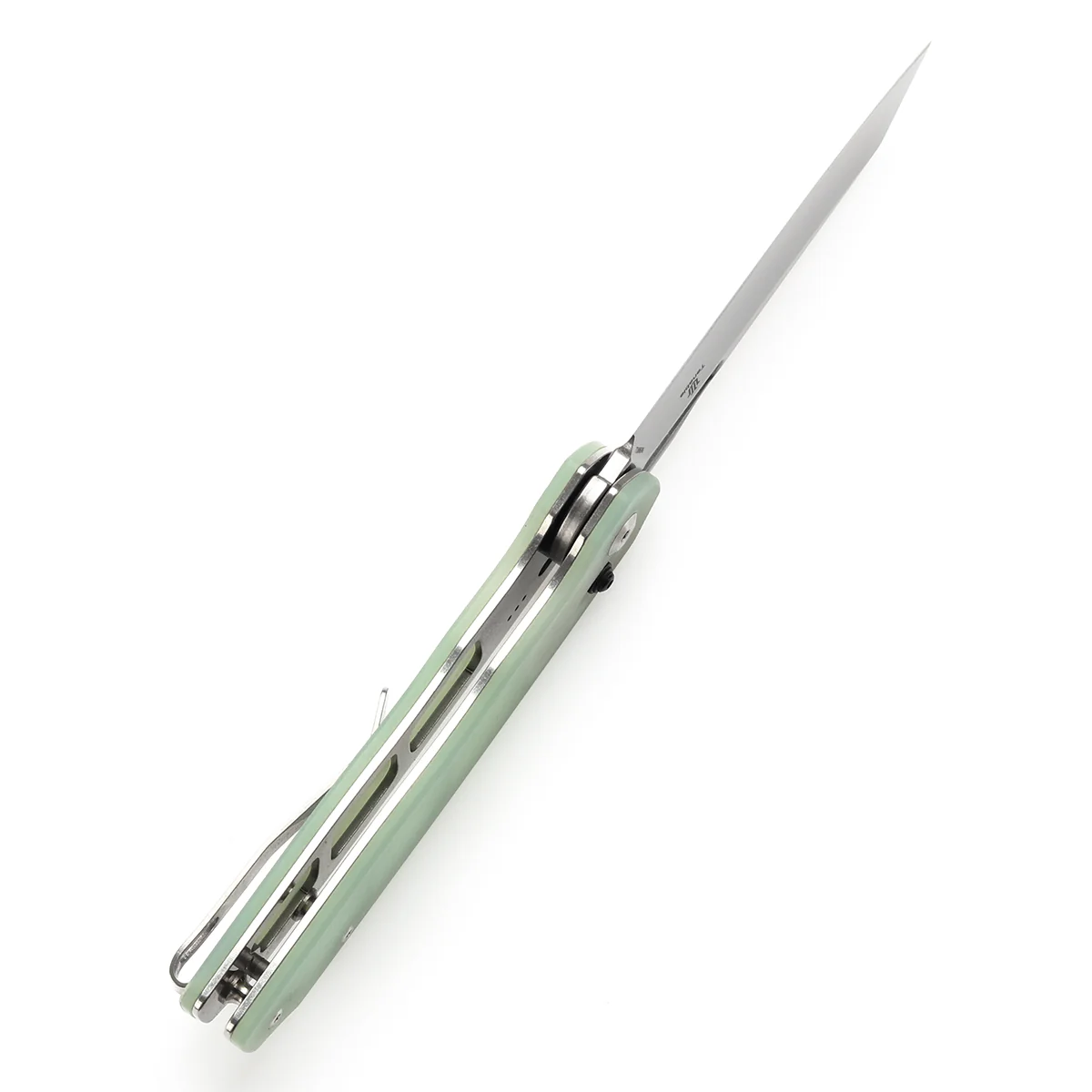 Tenable Shard | Cross Bar Lock Folding Knife | 3.47'' Stonewashed 14C28N Blade | Jade G10 Handle | Kim Ning Design | T1006V6 - Image 4