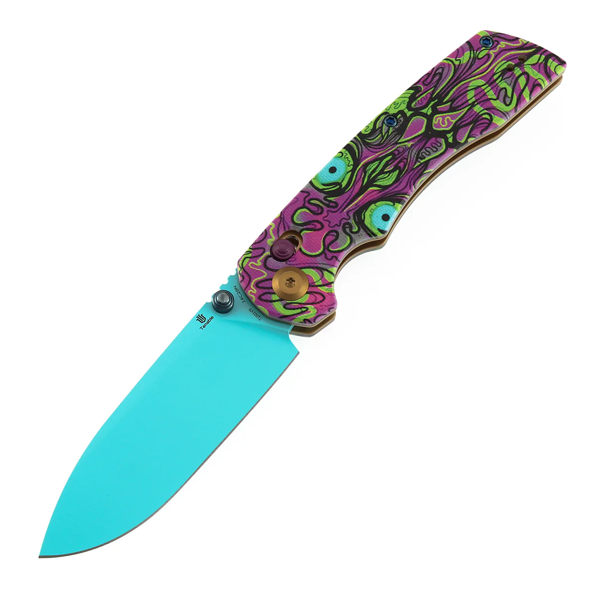 Tenable Kryo Cross Bar Lock |Jade G10 with Purple Undead Print Handle | 3.58‘’ Blue Coated 14C28N Blade| Kim Ning Design - T1001V9 - Image 2